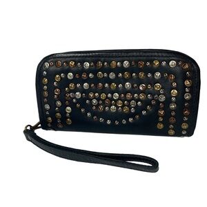 VIOLA CASTELLANI Italy Leather Studded Wristlet Clutch Wallet Genuine Leather